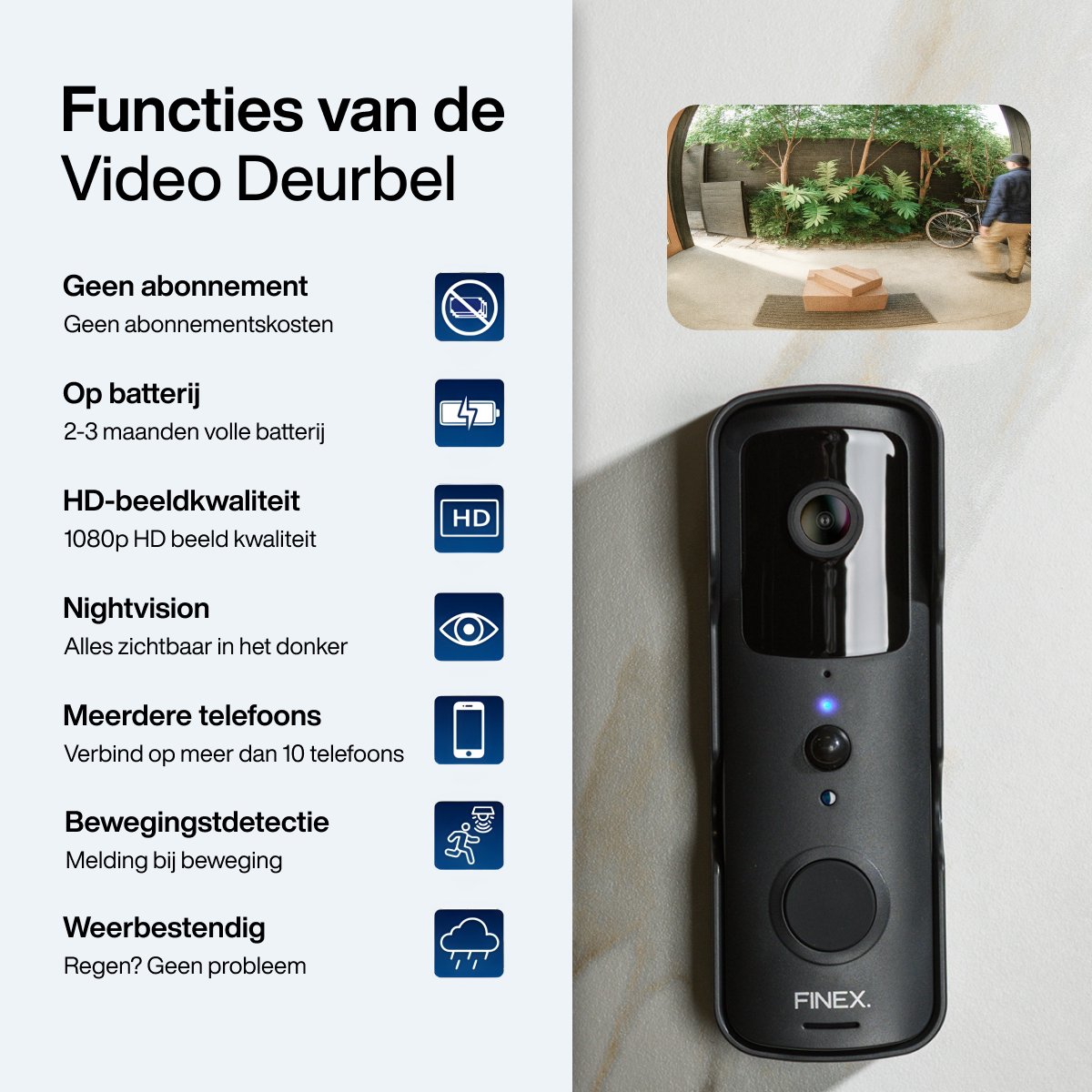 Finex Video Deurbel - Inclusief binnenbel, SD kaart (32GB) & - afbeelding 3