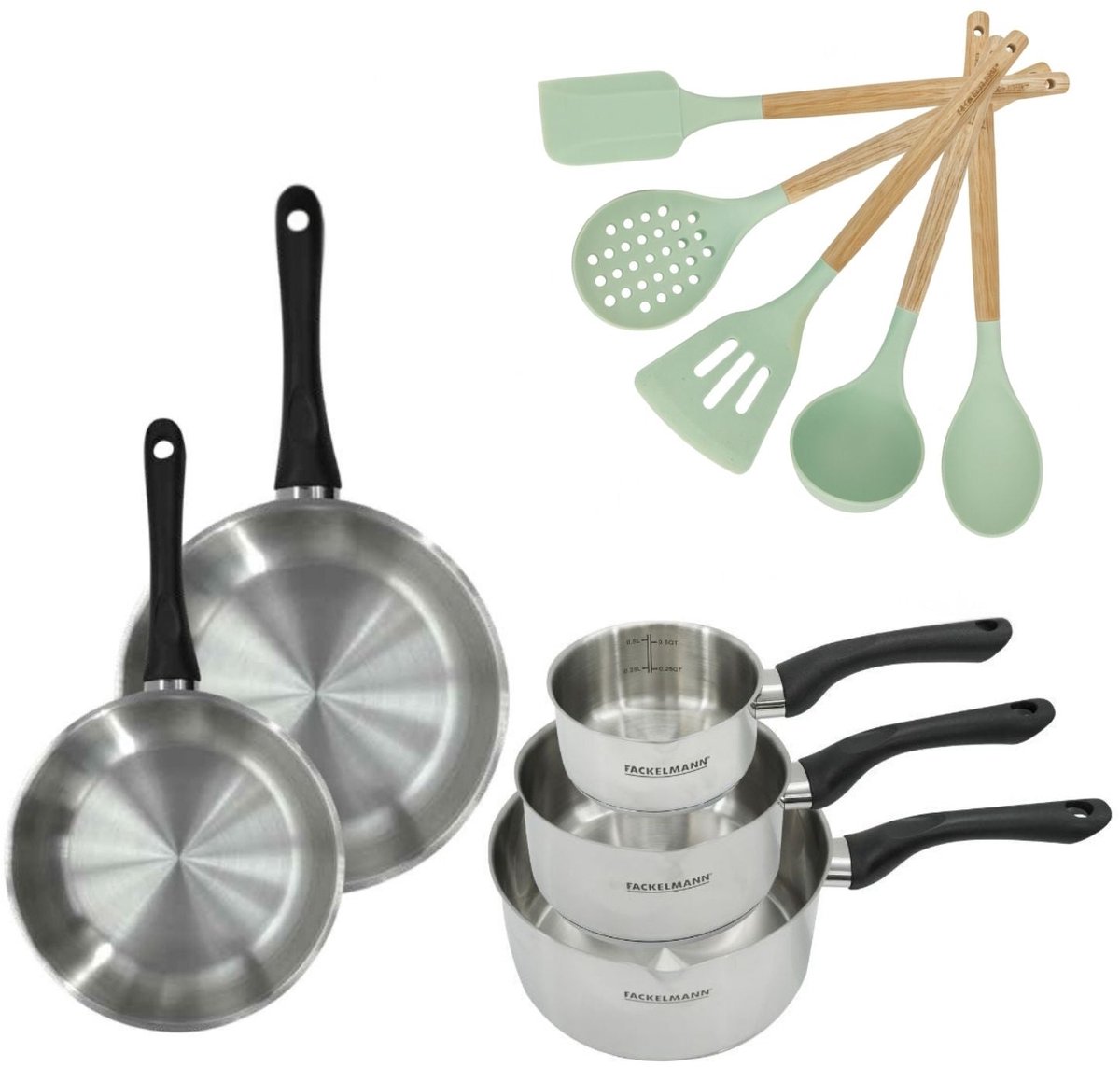 Set Pannen 20/24cm en Kookpotten 12/16/20cm Fackelmann Genève met 5 keukengerei