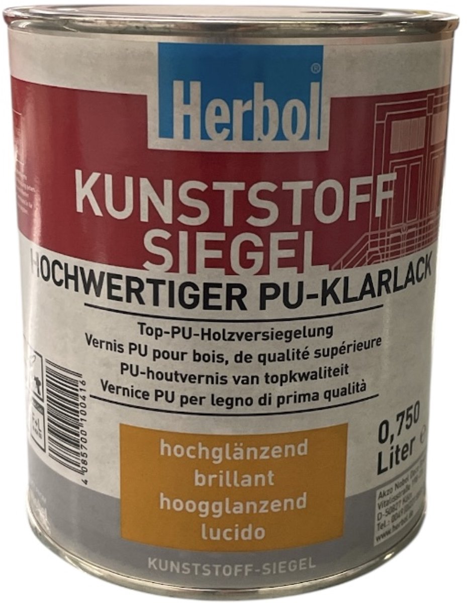 Herbol Kunststoff Siegel PU Hoogglans - Hoogwaardige Solventbasis PU vernis voor hout binnen en buiten - 0.75 L - Kleurloos