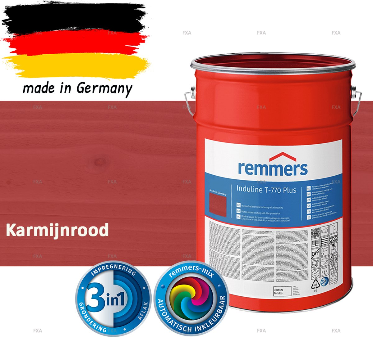 Remmers Induline T-770 PLUS Transparant – Karmijnrood – 5 L – Opvolger GW 310 Houtbeits