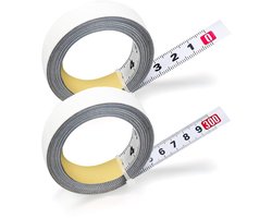 Set van 2 zelfklevende meetlinten - witte gelakte meetlinten - carbonstalen meetlinten zelfklevend - 1 x 3 m links naar rechts - 1 x 3 m rechts naar links