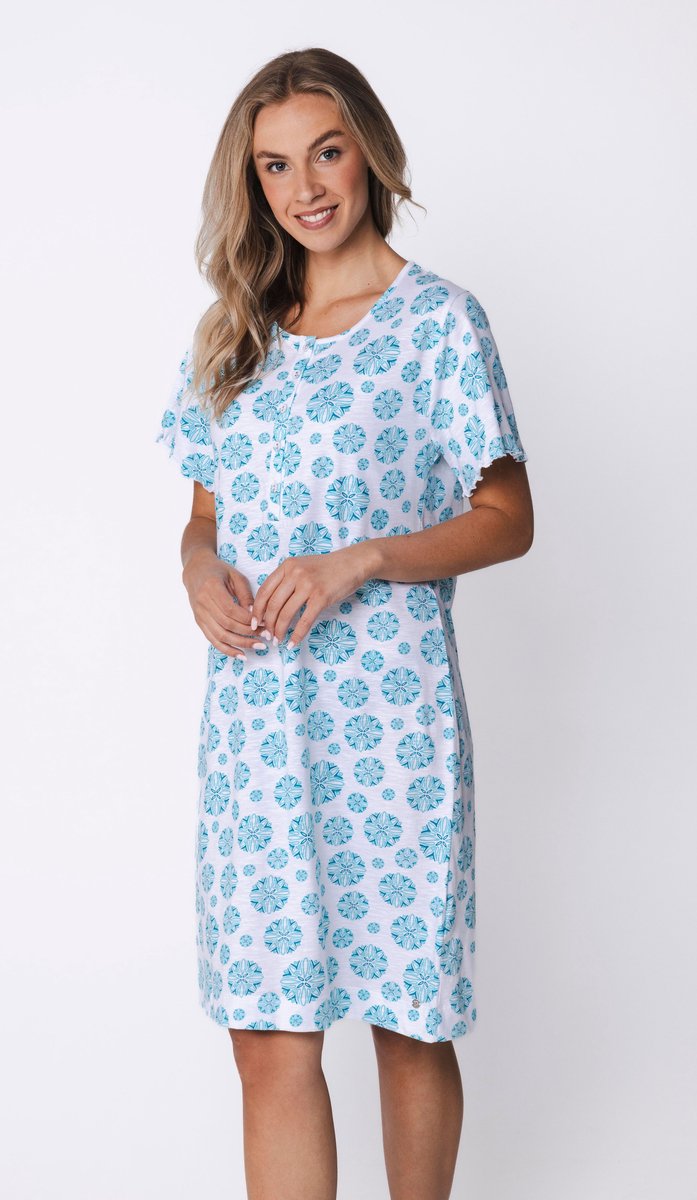 Pastunette Nachthemd - Ipanema - Katoen - Turquoise/Wit