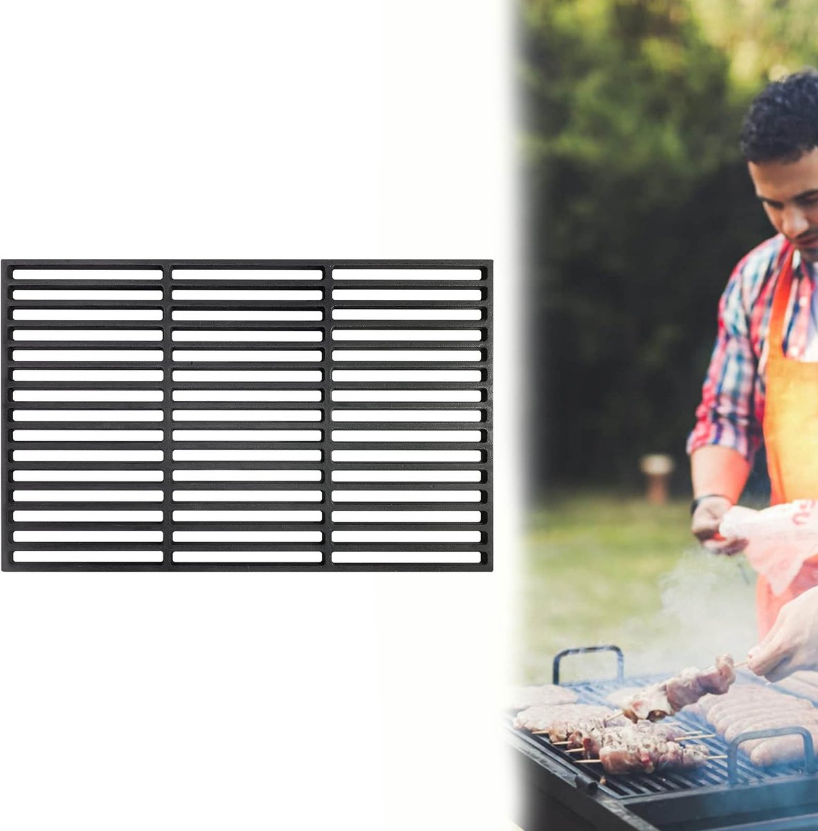 Aufun Gietijzeren Grillrooster - 60 x 40 cm - 1 Stuk - Rechthoekig Grillaccessoires - GeëMailleerde Grillroosterset - Geschikt Voor Barbecues En Houtskoolgrills