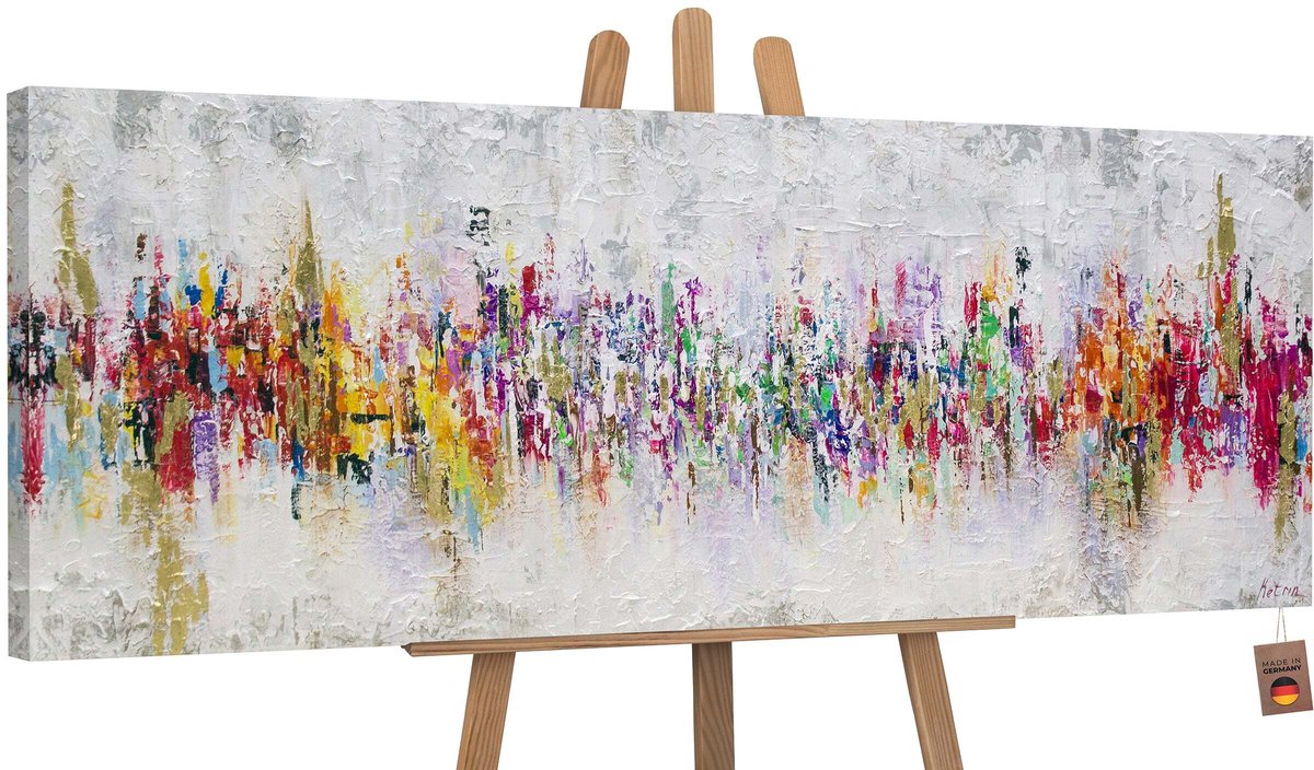 YS Schilderij Canvas schilderij panoramisch handgeschilderd abstractie II modern Ð YS-Art Gallery Ð Luxe wanddecoratie voor woonkamer Ð Modern schilderij voor slaapkamer en kantoor Without Floater Frame 150x50