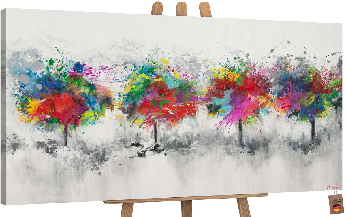 YS Canvas schilderij groot handgeschilderd kleurrijk woud natuur bos – YS-Art Gallery – Frisse wanddecoratie voor woonkamer – Modern schilderij voor slaapkamer en hal Without Floater Frame