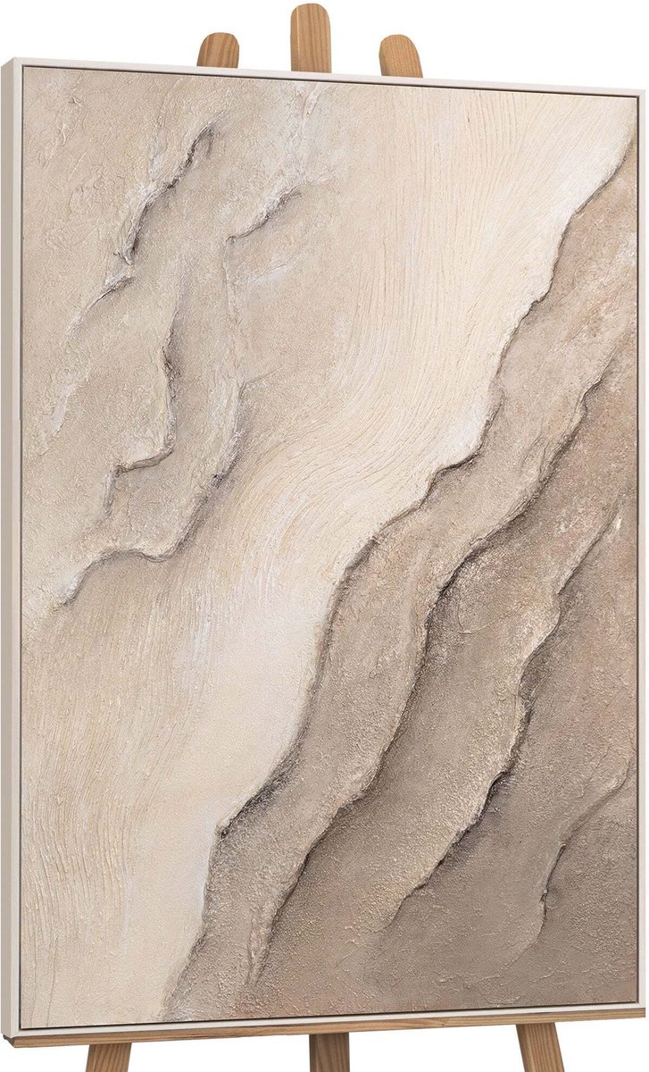 YS Canvas schilderij handgeschilderd traces of time abstract – YS-Art Gallery – Luxe wanddecoratie voor woonkamer – Modern schilderij voor slaapkamer en hal Beige