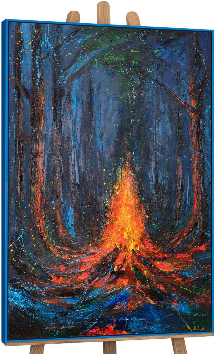 YS Canvas schilderij handgeschilderd song of fire abstract – YS-Art Gallery – Luxe wanddecoratie voor woonkamer – Modern schilderij voor slaapkamer en hal Blue