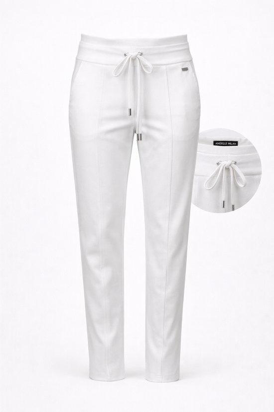 Angelle Milan - Pantalon décontracté - Wit - Tissu de voyage - Taille XXL - Disponible en 5 tailles