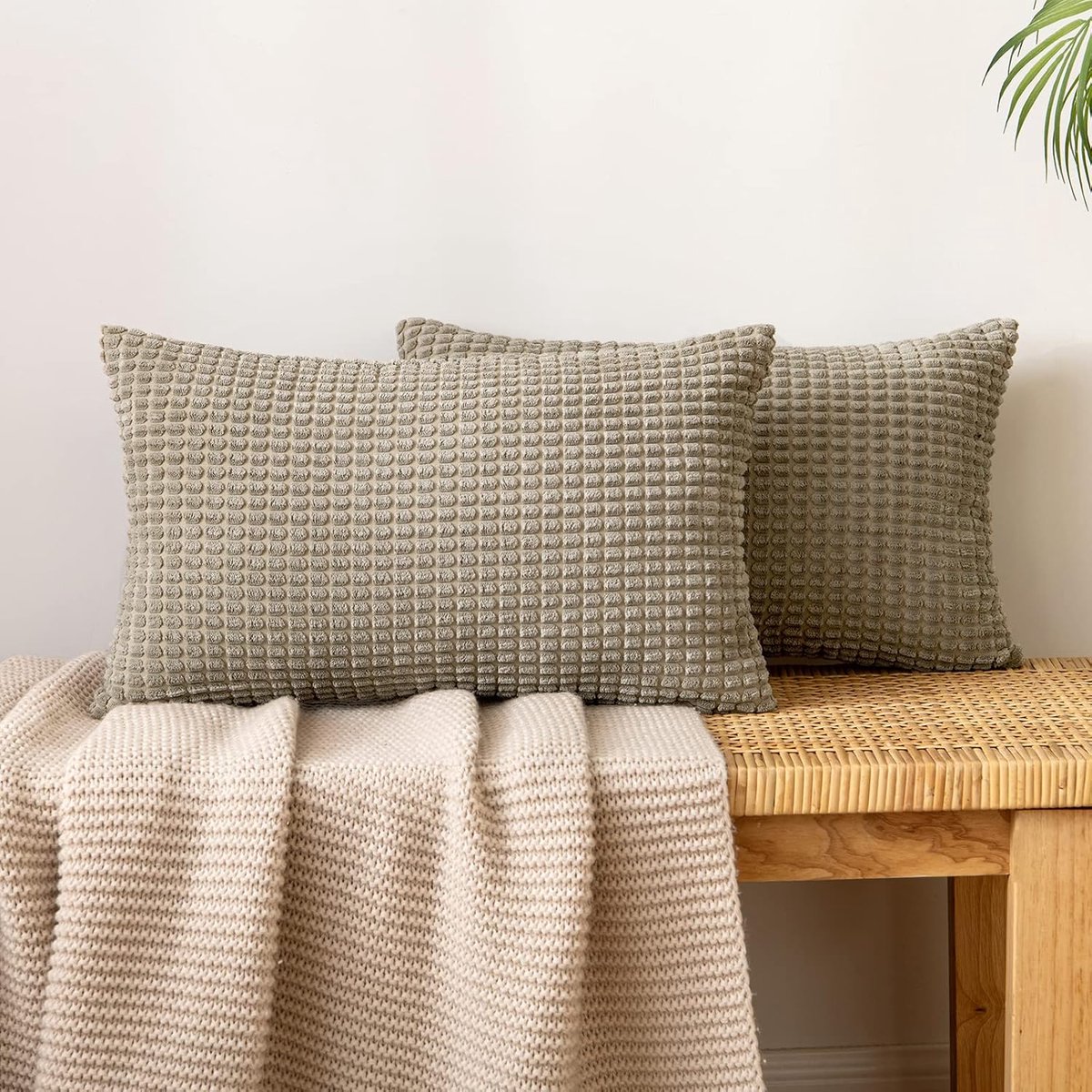 Famanu Corduroy ribfluweel granulaat kussenhoezen set van 2 (40x60 cm) – rechthoek – pellets/korrelstructuur – zandkleur Beige