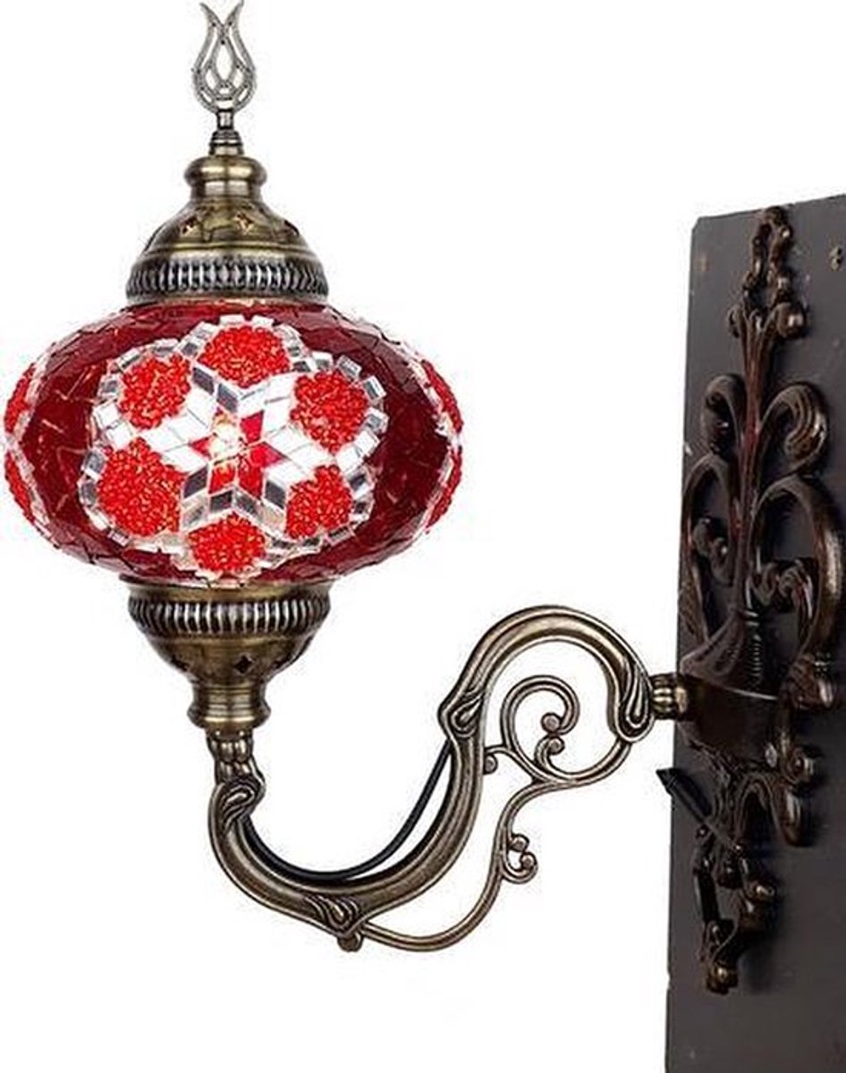 Turkse lamp - wandlamp oranje rood - handgemaakt - sfeerverlichting - uniek mozaïekdesign