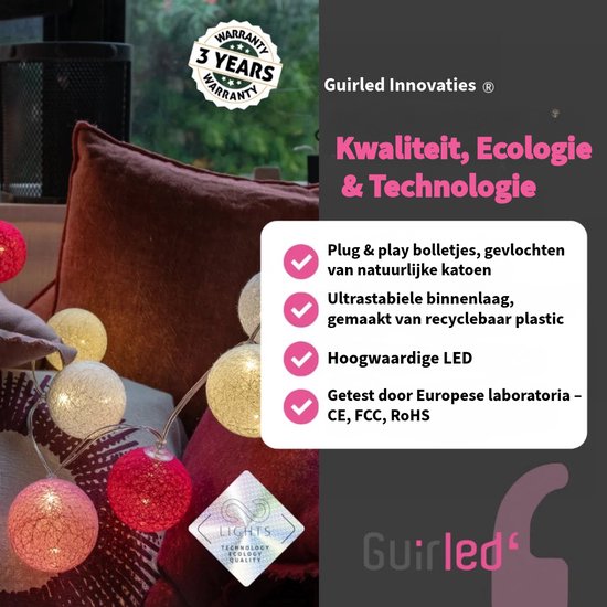 Garland lumineuse LED Harlequin avec télécommande et 16 Ball de Cotton USB - Lanternes - Guirlande lumineuse avec télécommande