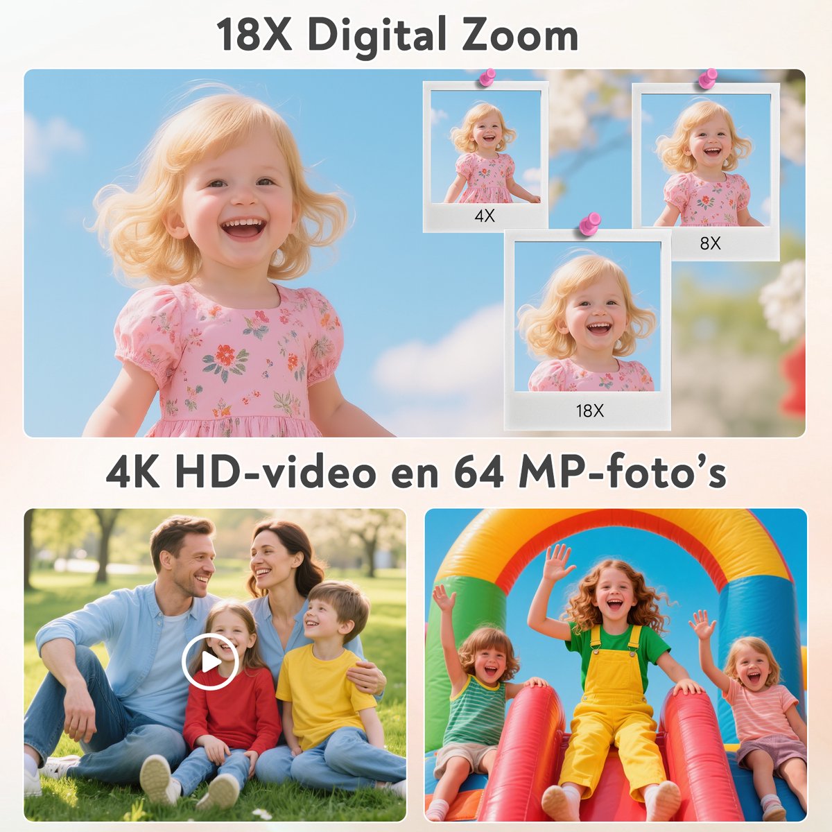 Ericbee Digitale Camera 4K - 64MP Fotokamera - Fototoestel met 2.8 Inch LCD Scherm - 18X Digitale Zoom - Inclusief 32GB SD Kaart thumbnail 3