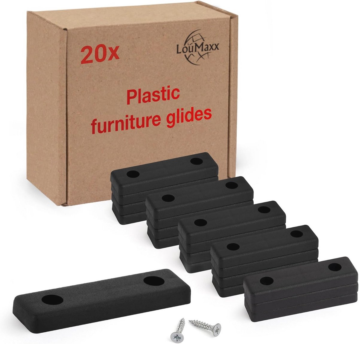Meubelglijders kunststof set van 20 - 50 x 14 x 5 mm - inclusief schroeven - zwart