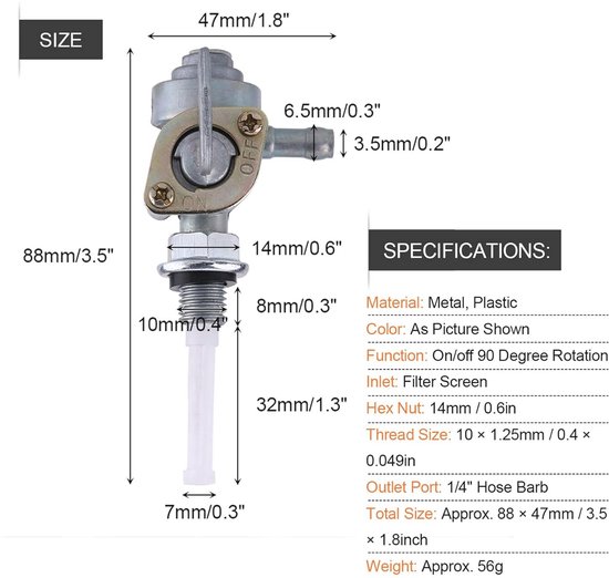 M10 x 1,25 mm Brandstoftank Schakelaar Klep