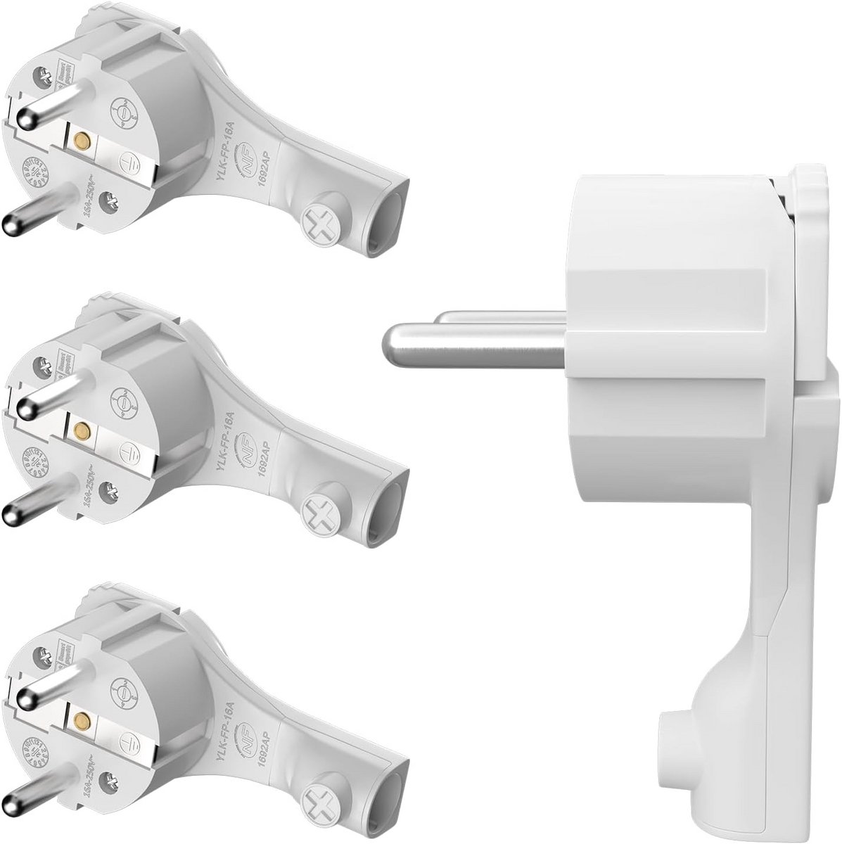 Hoekstekker Plat 16A 250V Wit - Extra Dun 8mm met Klapbeugel voor Achter Meubels