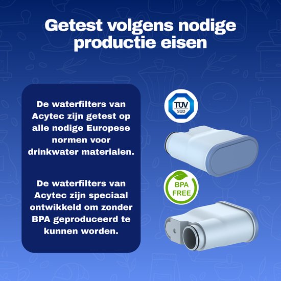 Twee witte waterfilters met lichtblauwe randen, waarvan één met BPA FREE-logo.
