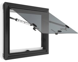 Uitzetraam voor caravans en campers met rolgordijn en vliegengaas 600 x 450 mm
