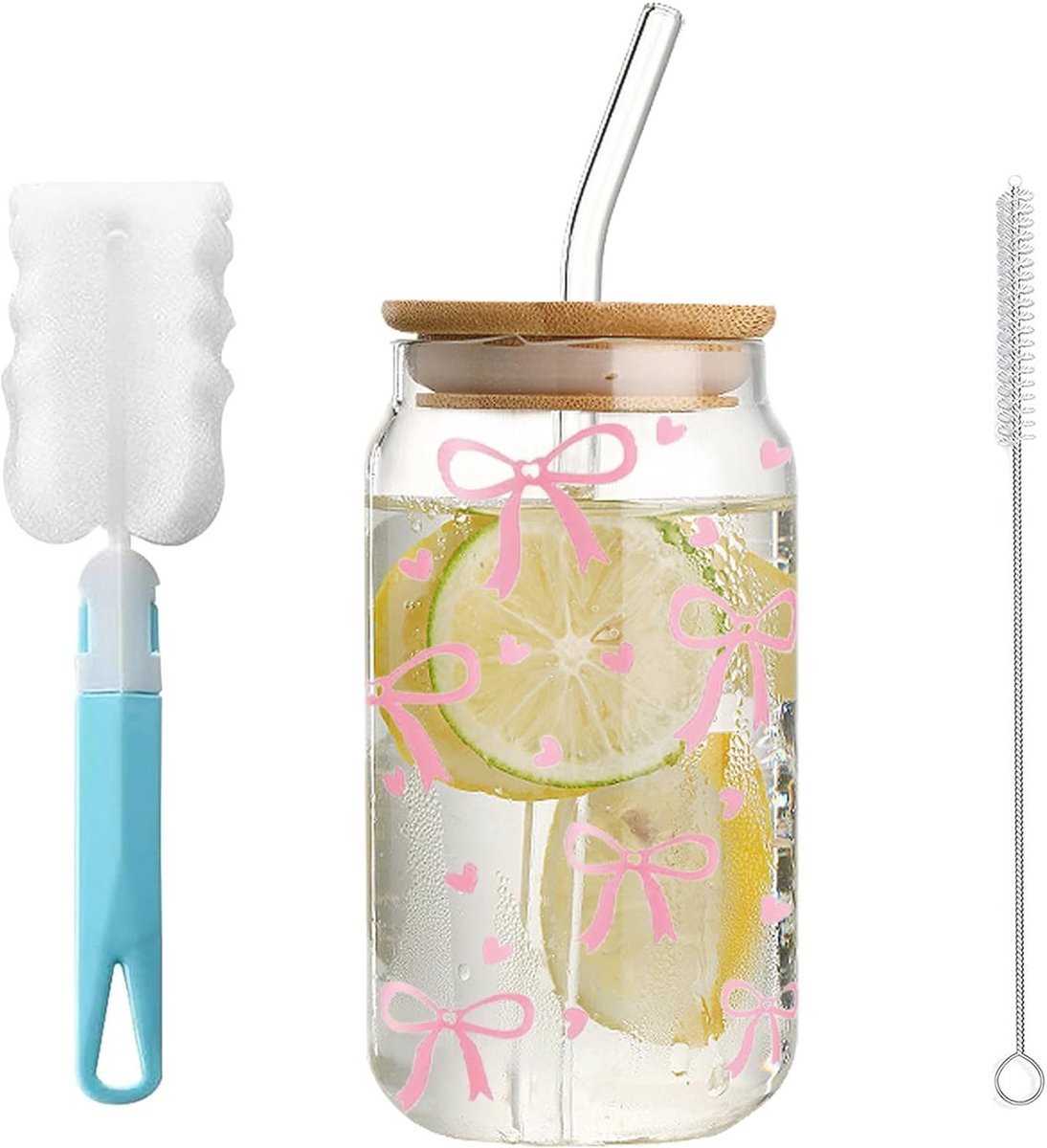 Glas met deksel en rietje voor smoothies en dranken