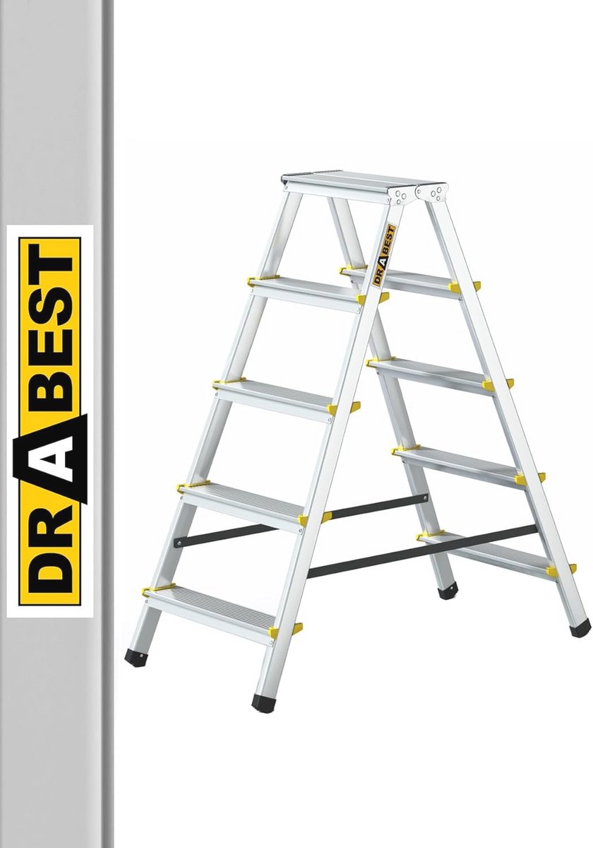 Aluminium Vouwladder - Dubbele Trapladder - Kluswerkzaamheden Thuis - Stabiel en Veilig - 2x5 Treden - Aluminium