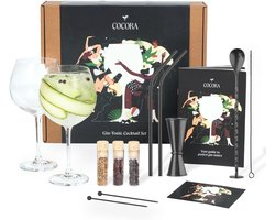 Cocora Gin Tonic Geschenkset | 11-delig Cocktail Set | Gin Accessoires | Cocktailglazen, Maatbeker, Rietjes | Gin Set Cadeaubox voor Mannen, Vrouwen | Gin Glazen Geschenkset | Kruiden
