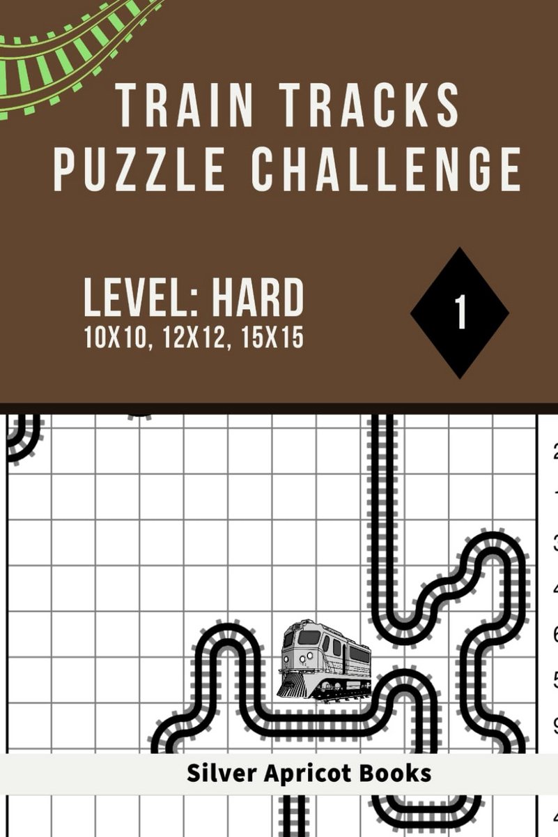 Logische Puzzelboek Treinrails Uitdaging: Moeilijk Niveau (10x10, 12x12, 15x15)