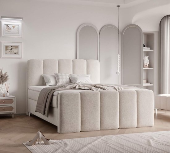 boxspring vero- 160x200- zachte teddy stof- met vaste matras- topper 4cm inbegrepen- zetelsenbedden