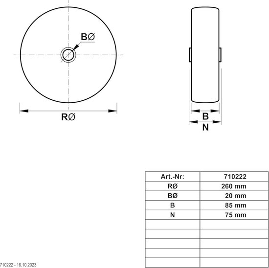 Massief rubberen wiel 80 mm - Steekwagens - 50 kg draagkracht - Stalen velg van Merkloos	 — afbeelding 3