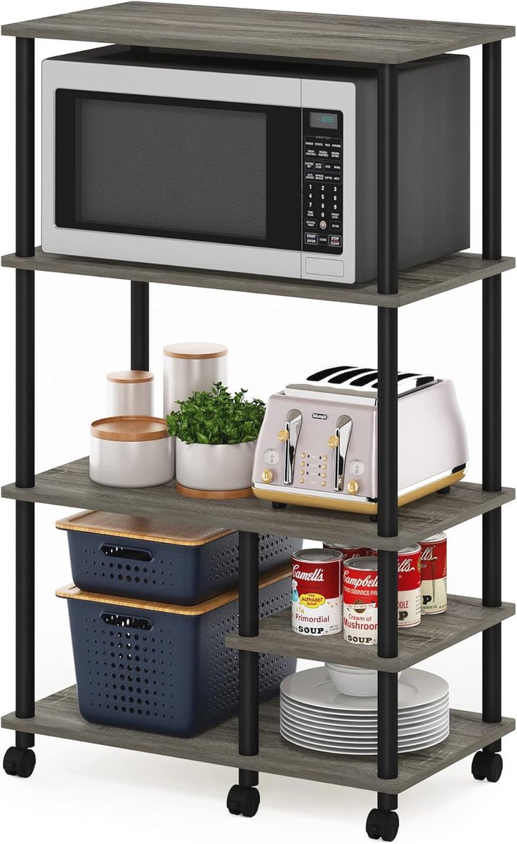 4-Tier Toolless Keuken Opbergplank Cart in Frans Eiken Grijs/Zwart
