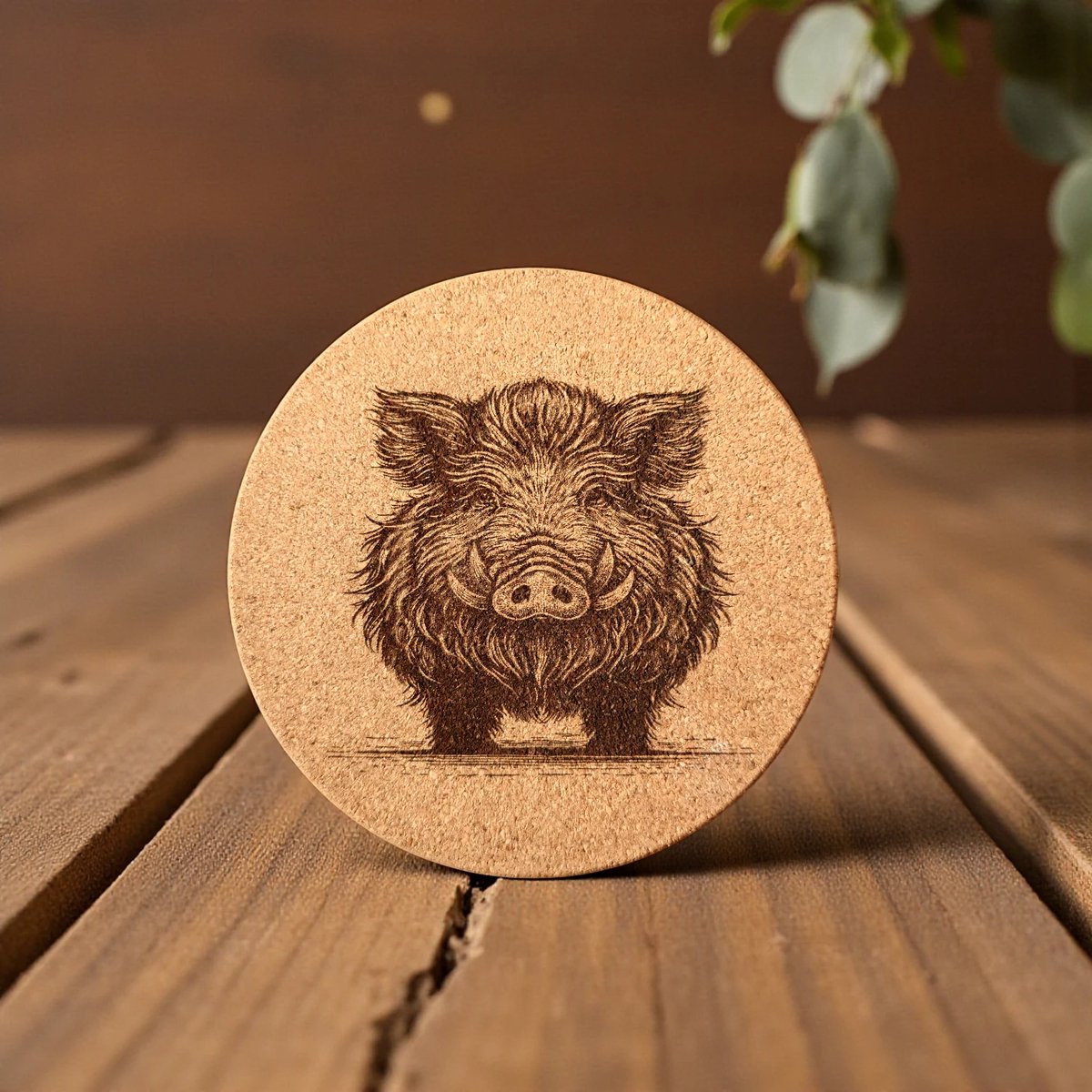 Baardmans Creaties - Pannen-onderzetter kurk rond 17 cm 'Zwijn'