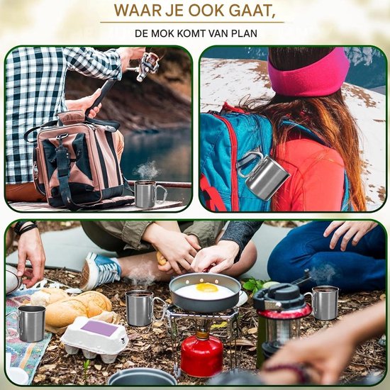 longziming -2x RVS Geïsoleerde Drinkbekers 300 ml - Met Karabijnhaak - Onbreekbare Koffiemokken - Lichtgewicht - Ideaal voor Wandelen, Kamperen & Outdoor — afbeelding 3