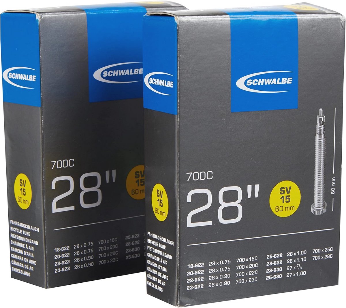 Fietsbuis 60 mm 700 x 18-28 C - Pack van 2