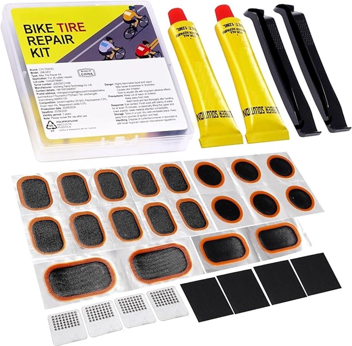 BOTC Fiets Reparatieset - voor Binnenbanden van Fietsen - met 20 vulkaniserende Plakpleisters, Metalen rasp en Bandenlichter