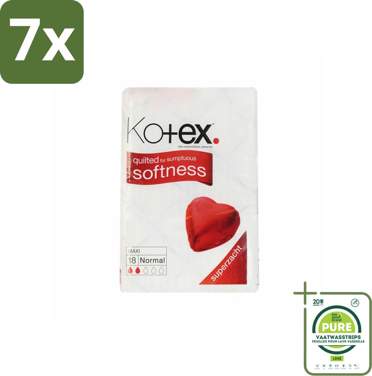 7 x Kotex – Maxi Maandverband – Normal – 18 stuks per verpakking - Grootverpakking - Maandverband - Menstruatie - Comfort - Bescherming - Zacht