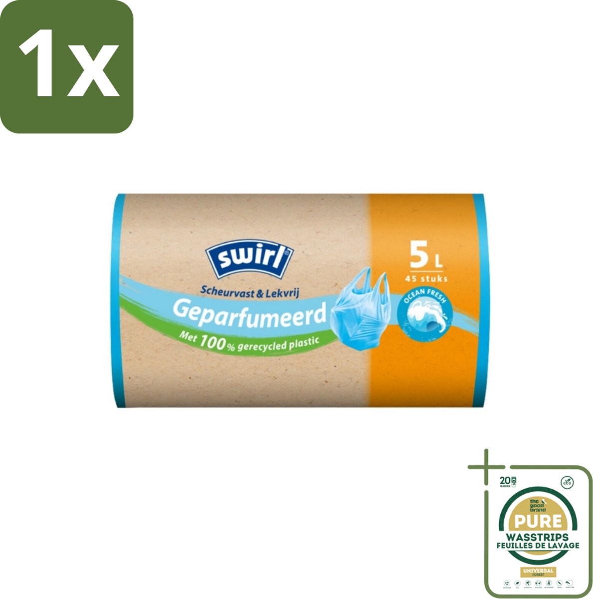 1 x Swirl – Pedaalemmerzakken – Geparfumeerd Ocean Fresh – 5 L – 45 zakken- Koffie - Koffiezetapparaat - Koffiezetapparaat