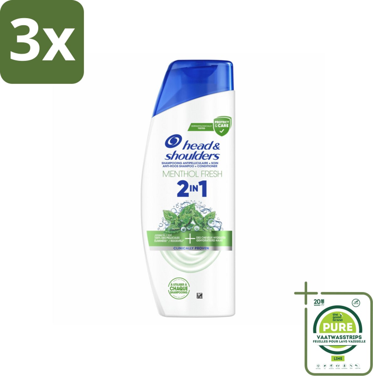 3 x Head & Shoulders – 2-in-1 – Menthol Fresh – 300 ml - Grootverpakking - Anti-roos Shampoo - 2-in-1 Shampoo - Menthol Shampoo - Verfrissende Shampoo - Shampoo Tegen Roos