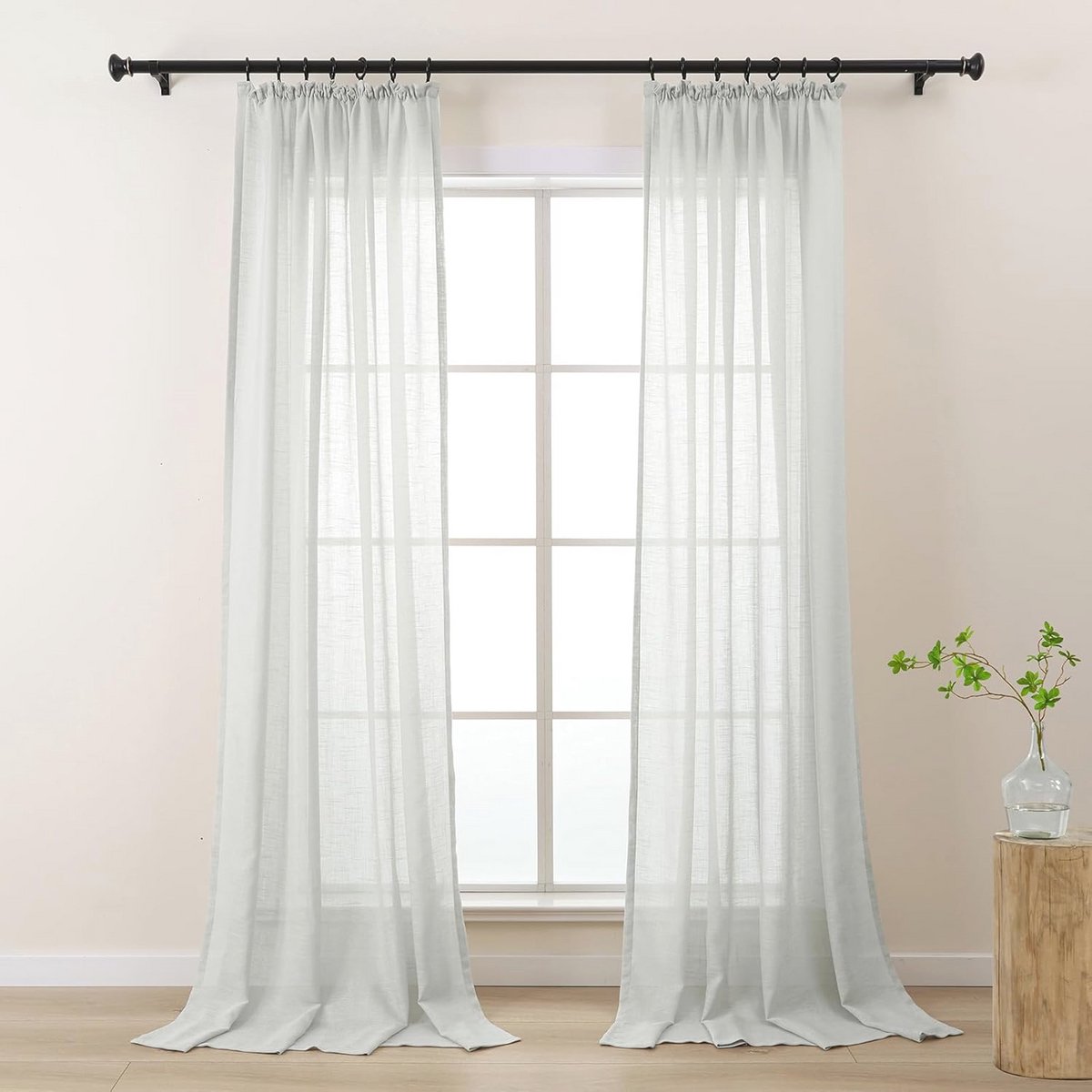 Gordijnen Set van 2 Lichtgrijs Linnenlook met Plooiband 130x145 cm