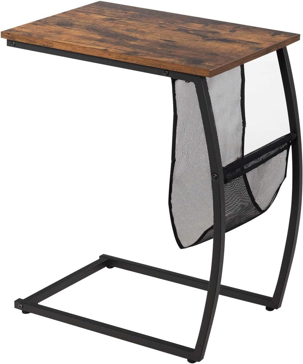 Bijzettafel in C-vorm met opbergvak en verstelbare poten - Industrieel Design