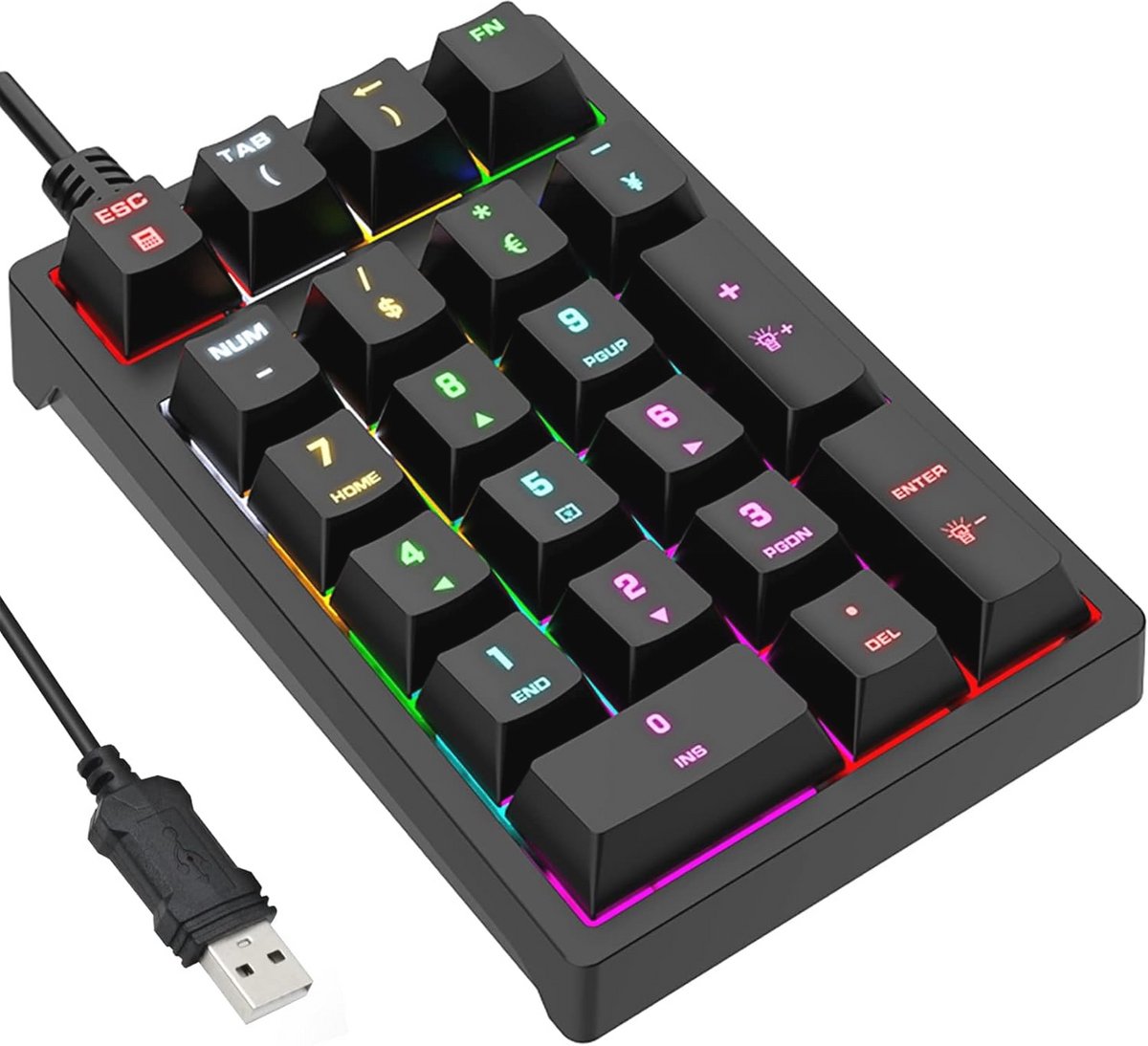 Mechanisch USB Bedraad Numeriek Toetsenbord met RGB Verlichting - 22 Toetsen Numpad voor Laptop en Desktop
