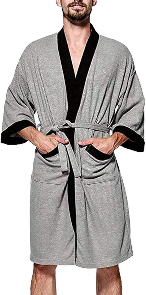Lichtgewicht Wafelmodel Heren Badjas Kimono van Katoenmix