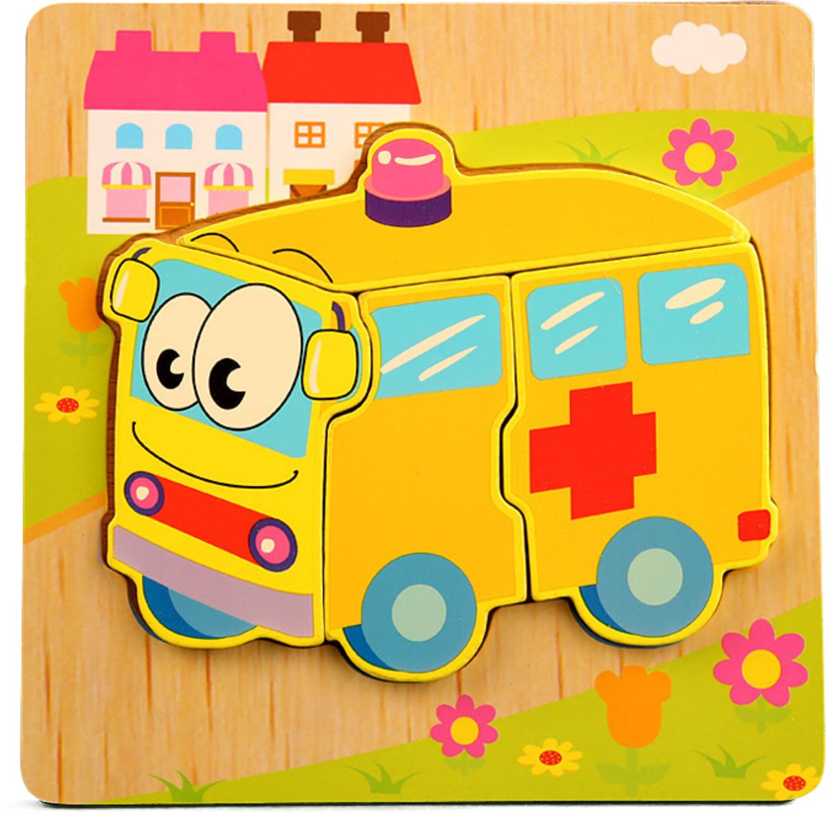 Ainy Montessori 3D legpuzzels- voertuigen ambulance - educatief speelgoed voor motoriek en vormherkenning - geschikt voor peuters en kleuters van 1 tot 4 Jaar - Ideaal puzzel kindercadeau voor meisjes en jongens