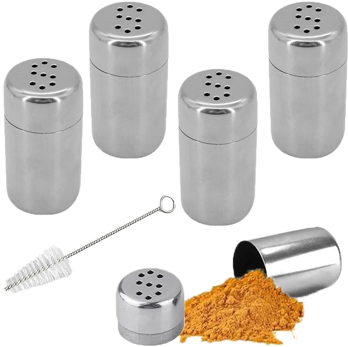 IMPERATORIS® Mini Zoutvaatjes Set – Elegant en Praktisch – Zoutvaatjes van Glas en Roestvrij Staal – Geschikt voor Keuken en Tafel – Set van 4 Zilver - 5 ml