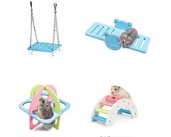 Gsedaox- Knaagdieren Speelgoed Set - Hamster Schommel, Wipwap, Boogbrug & Fitnessring
