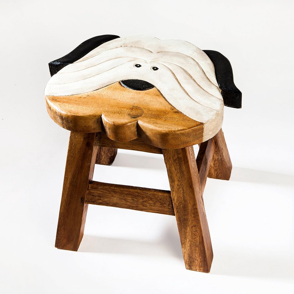 Robuuste kinderkruk of kinderstoel van massief hout met hondenmotief - 25 cm zithoogte