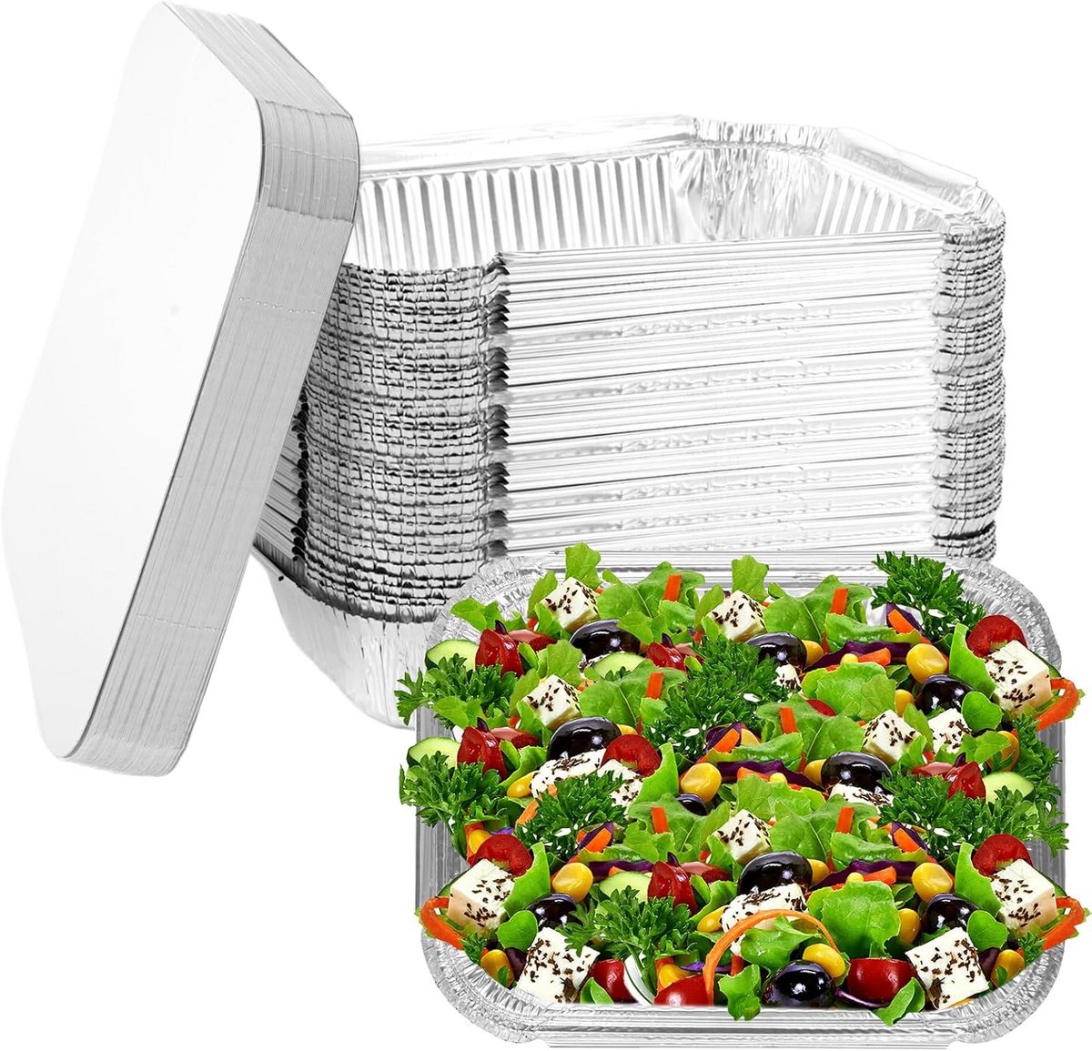 50 wegwerpschalen van aluminium met deksel - Ideaal voor koken en opslag