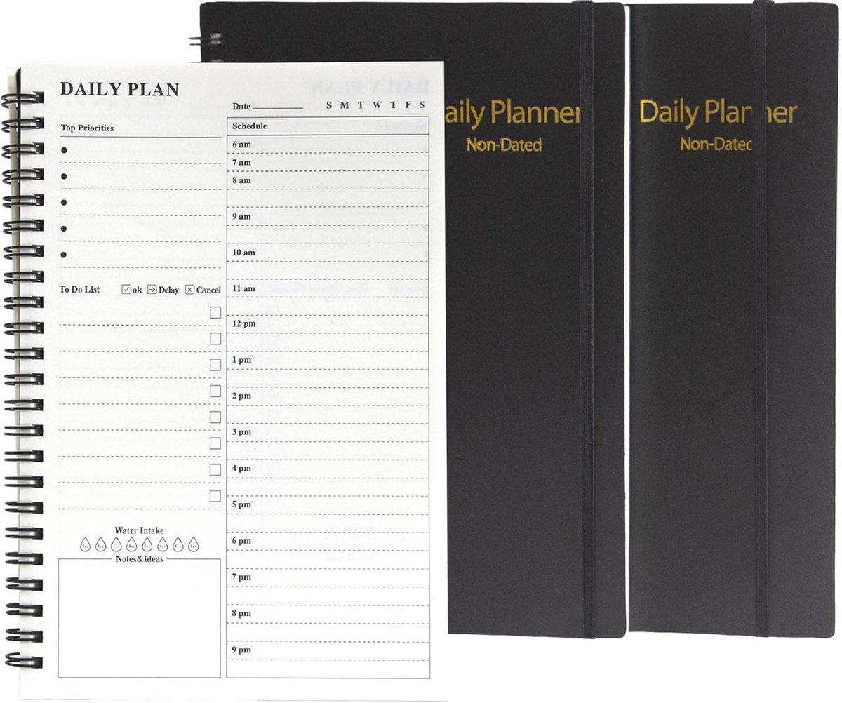 2-Pack Ongedateerde Dagelijkse Planner en Uurplanner - 152 Pagina's voor Efficiënt Tijdbeheer