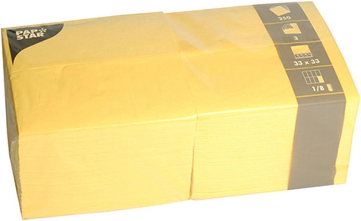 250 Gele Servetten 3-laags 33 x 33 cm - 1/8-vouw