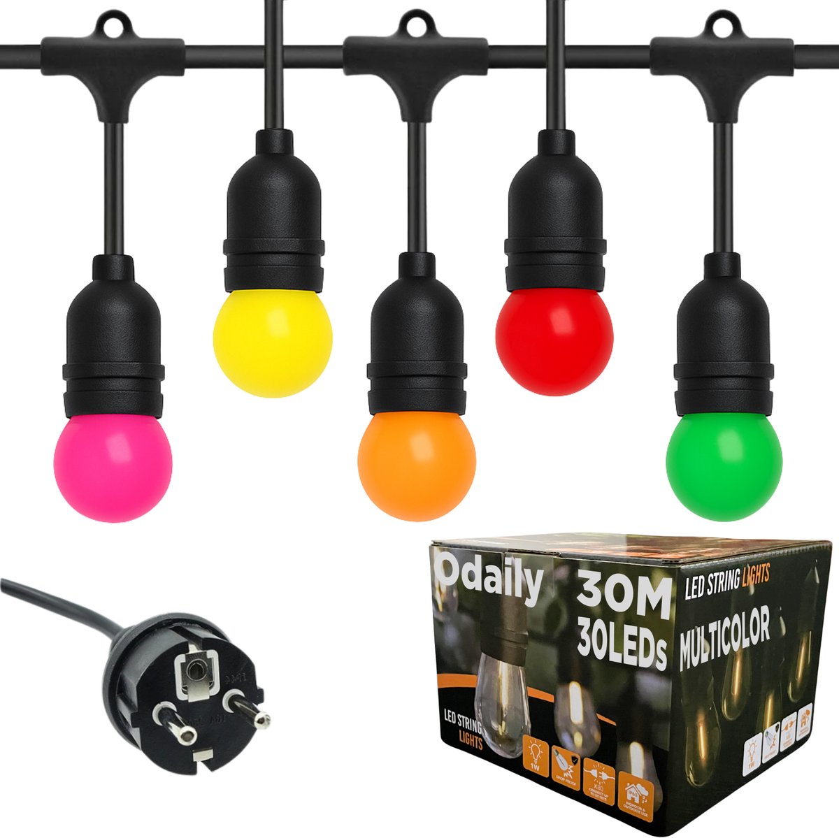 Odaily Lichtsnoer Buiten - 30 Meter - 30 LED Lampen - Multicolor Licht - IP65