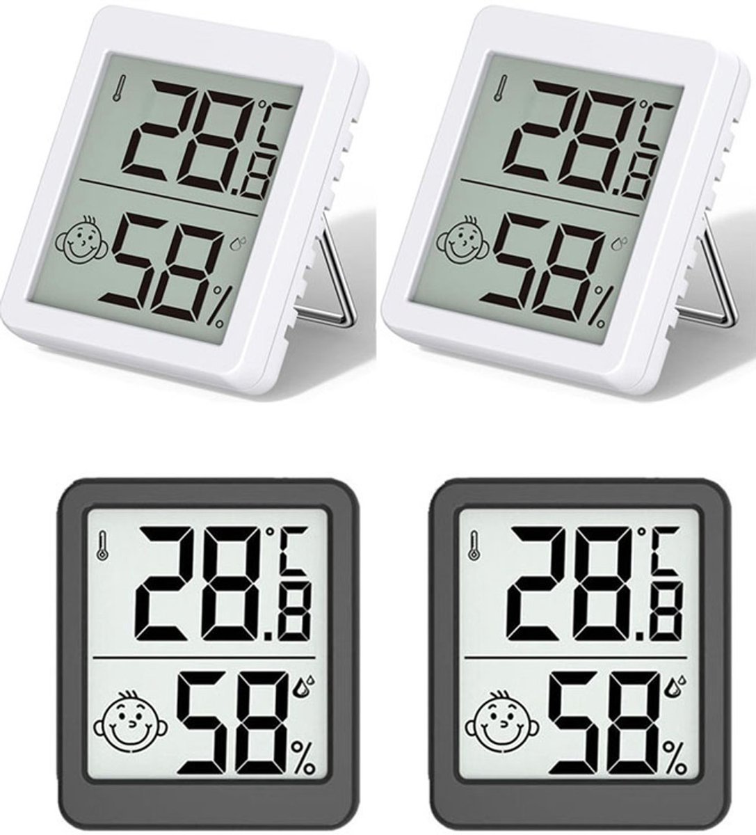4x Mini Lcd-Thermometer - Groot Formaat - Digitaal Lcd - Thermometer Hygrometer - Elektronische Temperatuur-Vochtigheidsmeter Voor Binnenruimtes Sensormeter Weerstation - - zwart+wit