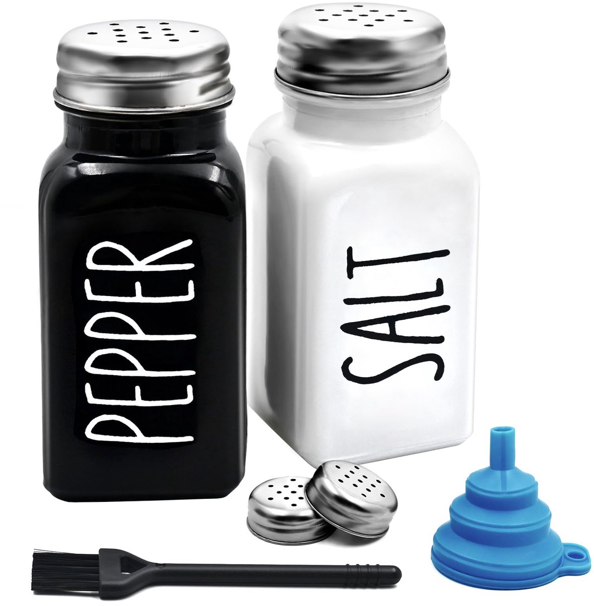 IMPERATORIS® Mini Zoutvaatjes Set – Elegant en Praktisch – Zoutvaatjes van Glas en Roestvrij Staal – Geschikt voor Keuken en Tafel – Set van 2 wit - zwart