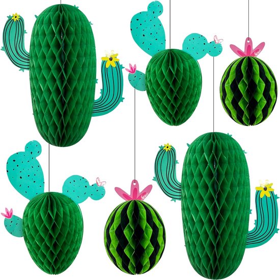Cactus Feestdecoraties - 6 Stuks Mexicaans Thema Hangende Honingraat Decoraties voor Tafelstukken